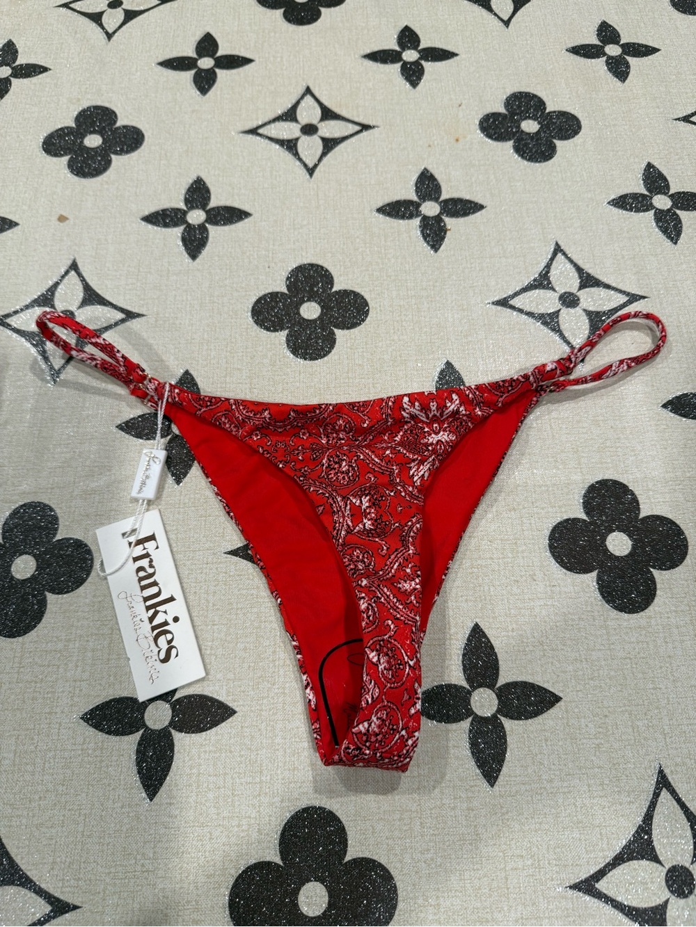 NWT ❣️Frankie's Bikinis Red Paisley Side-Tie Bikini Bottom❣️